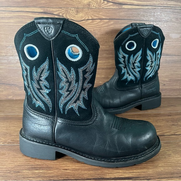 ARIAT FATBABY Steel Toe Black Leather Cowgirl Boots Western Shoe Women’s Size 10 - Picture 1 of 13